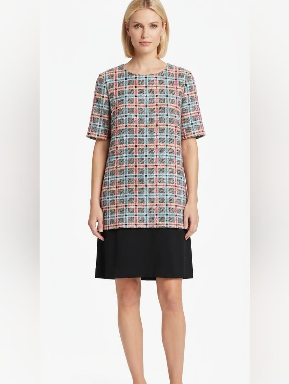 Ms Chaus Dress Plaid Short Sleeve with Pleaded Skirt VINTAGE Size 18